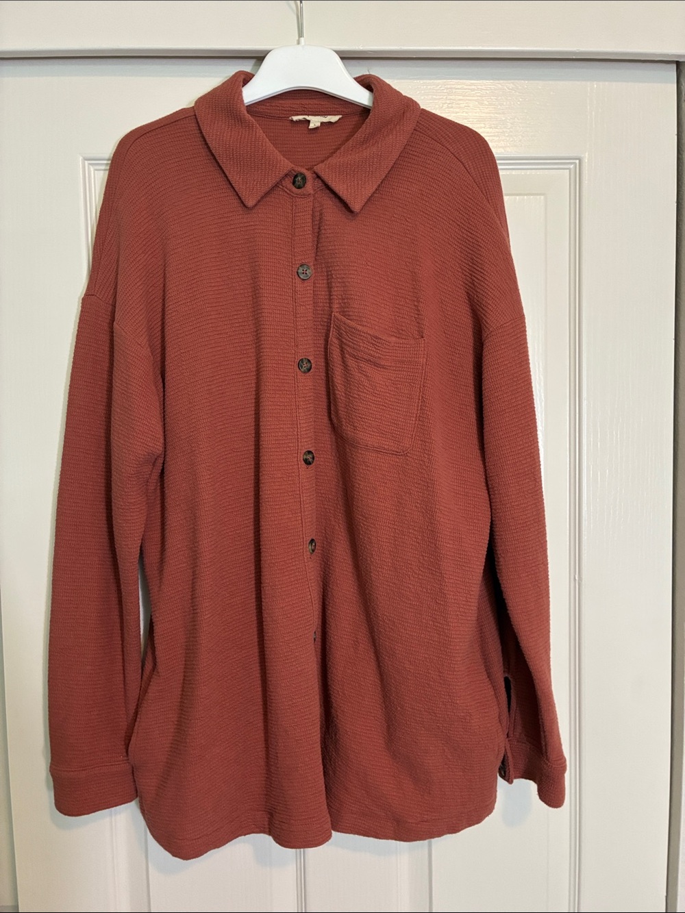 Womenโs Madewell Rust Textured Waffle Button-Front Knit Shirt/Jacket